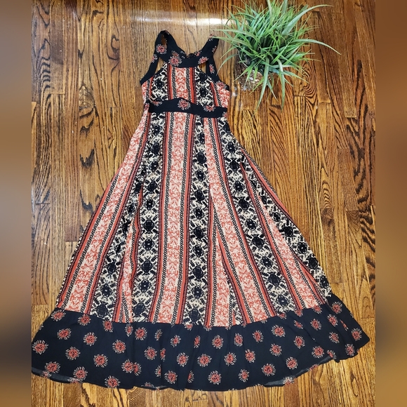 Free People You Made My Day Black Rust Boho Lace Up Back Maxi Dress - Picture 5 of 11